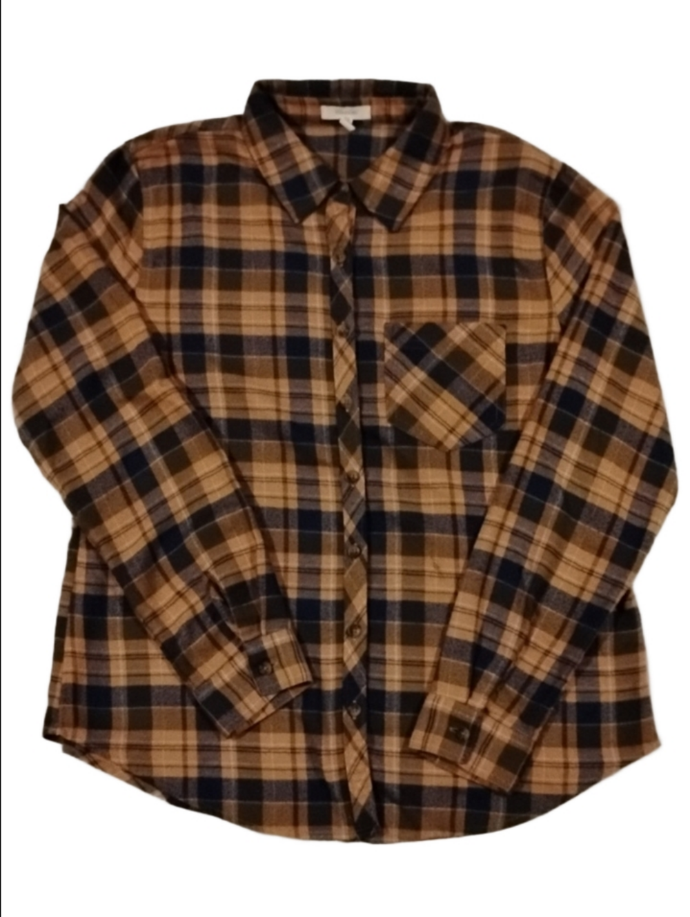 3/$20 Maurices Tan & Navy Plaid Button-Down Shirt